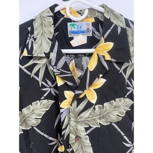 RJC‎ LTD Hawaiian Shirt Mens Large Floral Palm Tree Tropical Black Yellow